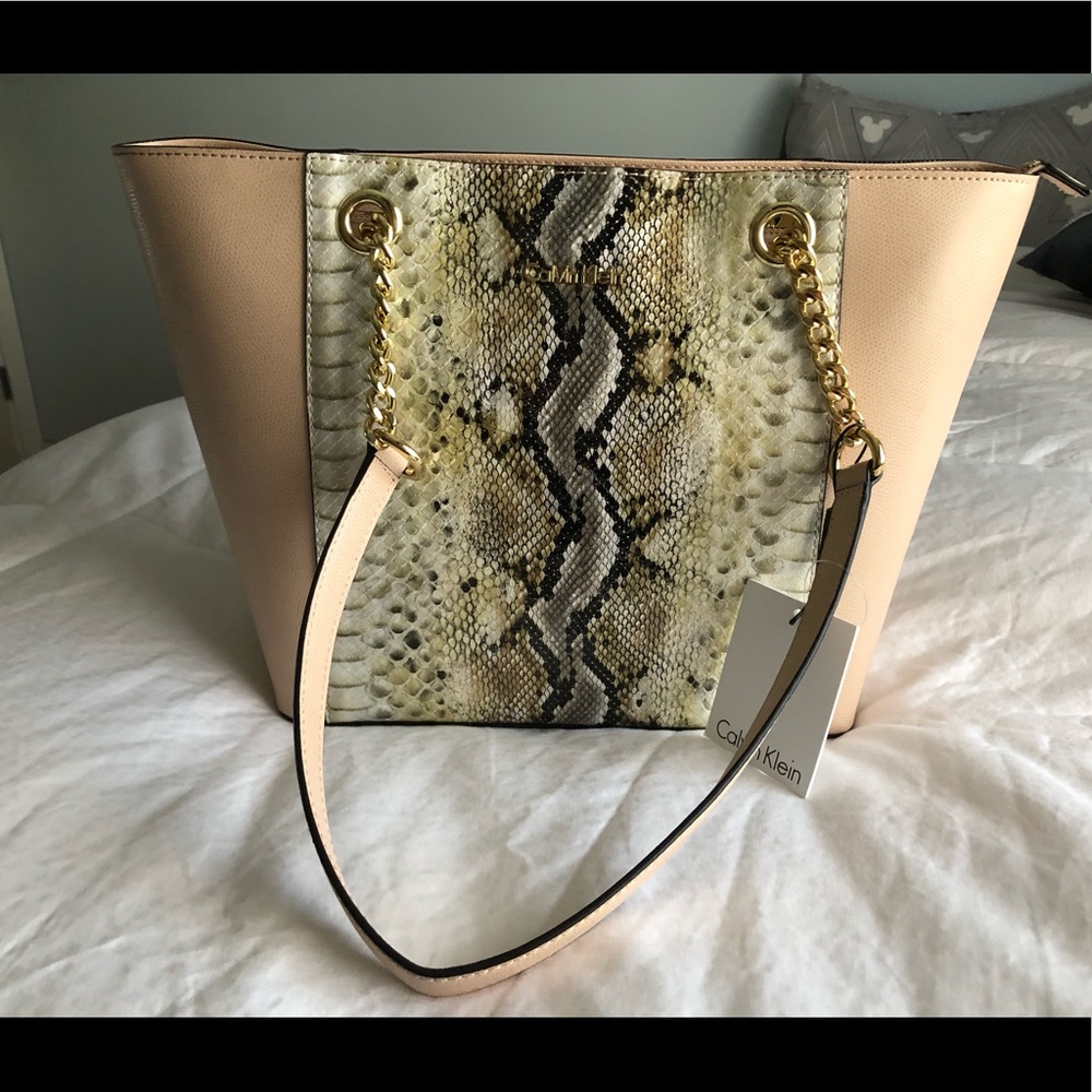 Calvin Klein Leather Chainlink Tote Bag